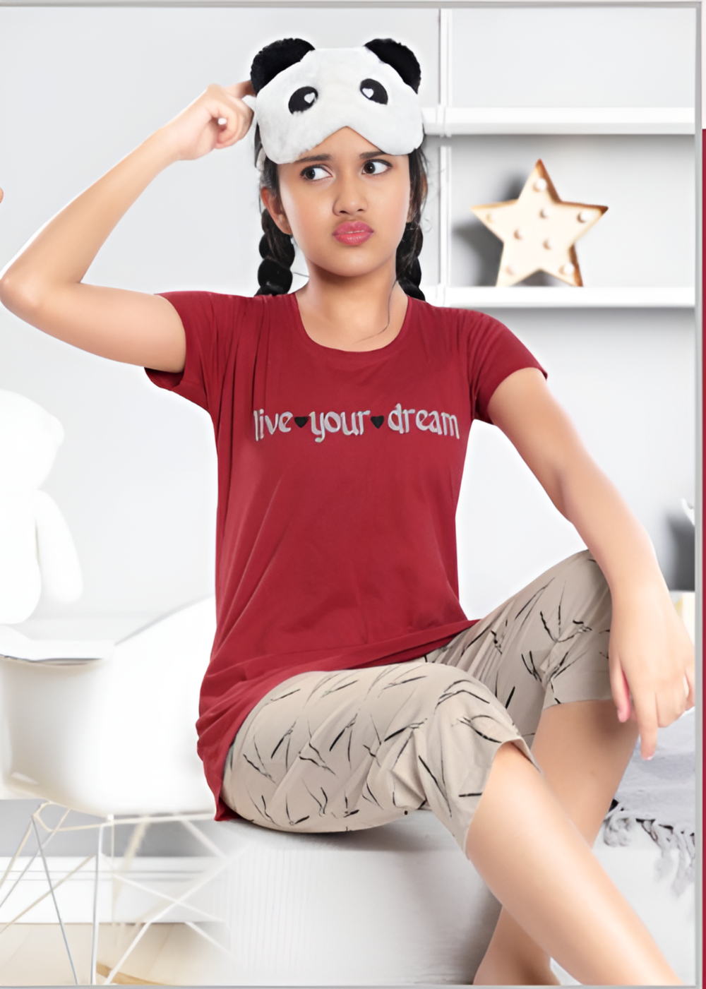 maroon nightwear combo set for girls buy now