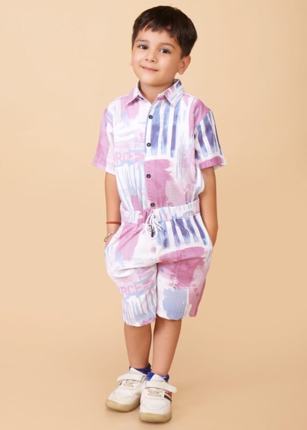 Boys Printed Pure Linen Cords Set