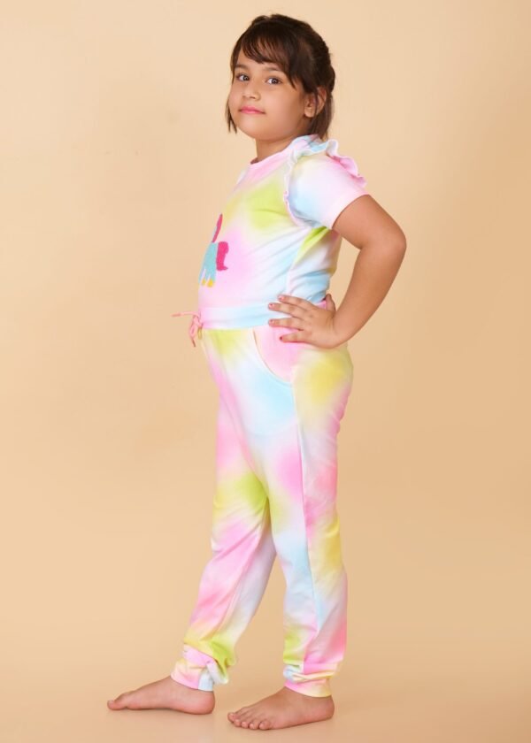 Girls Unicorn Printed Half Sleeves Tshirt And Joggers - Image 2