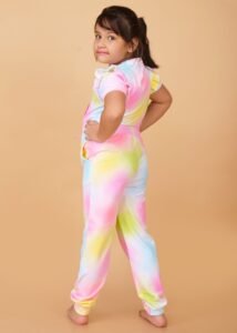 Girls Unicorn Printed Half Sleeves Tshirt And Joggers - Image 3