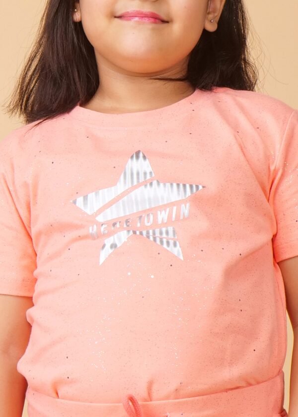 Girls Peach Solid Tshirt And Joggers Clothing Sets - Image 6