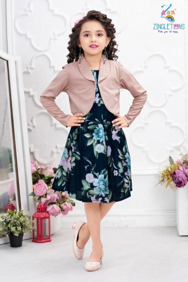 Girls Floral Printed Satin A-Line Dress