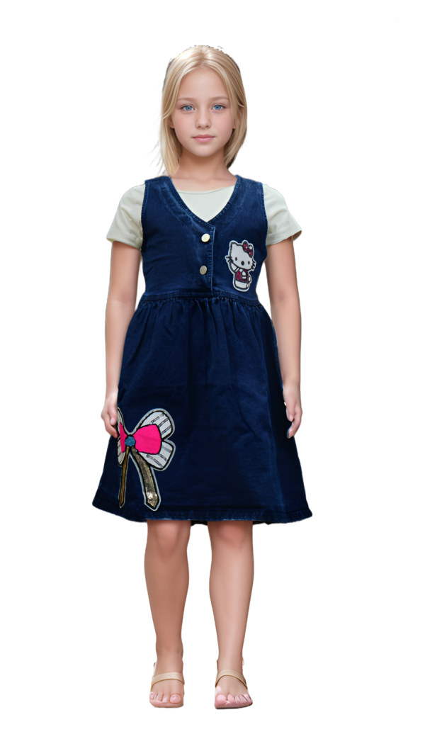 Flower Printed Denim Dress For Girls - Image 2