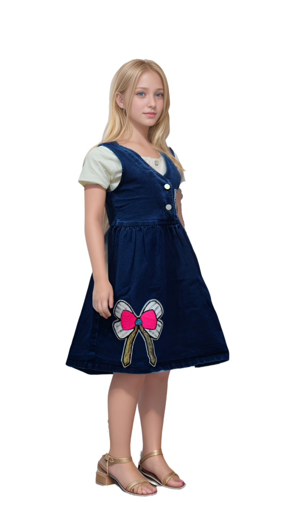 Flower Printed Denim Dress For Girls - Image 4