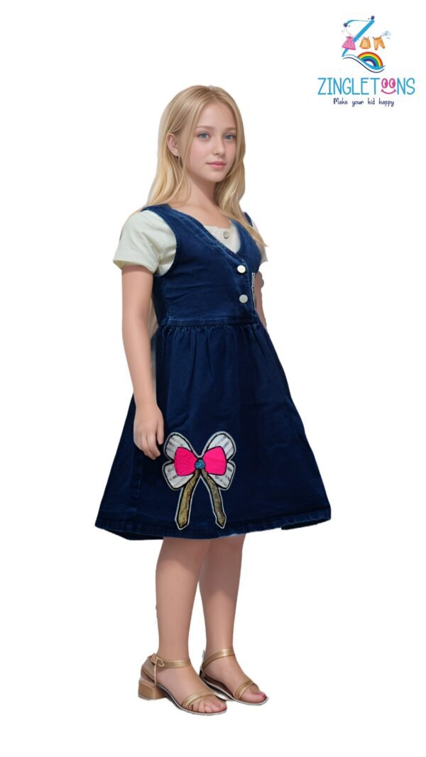 Flower Printed Denim Dress For Girls