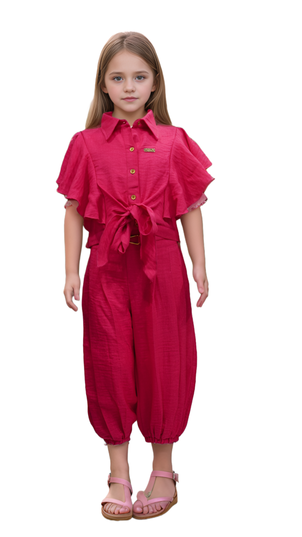 Stylish Pink Cotton Capri Set For Girls - Image 2