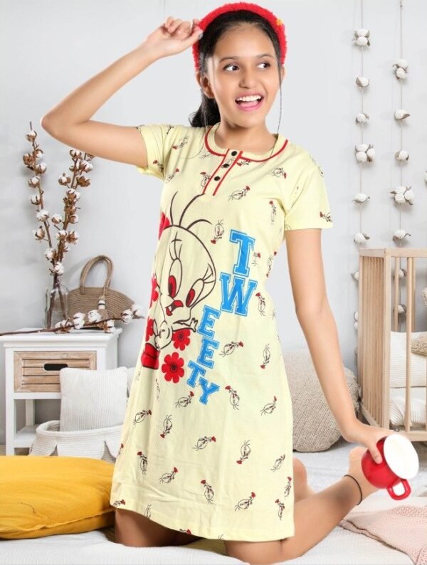 Duck Print Short Nighty For Girls