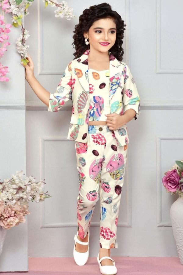 Girls Printed Top Trouser And Blazer Set - Image 2