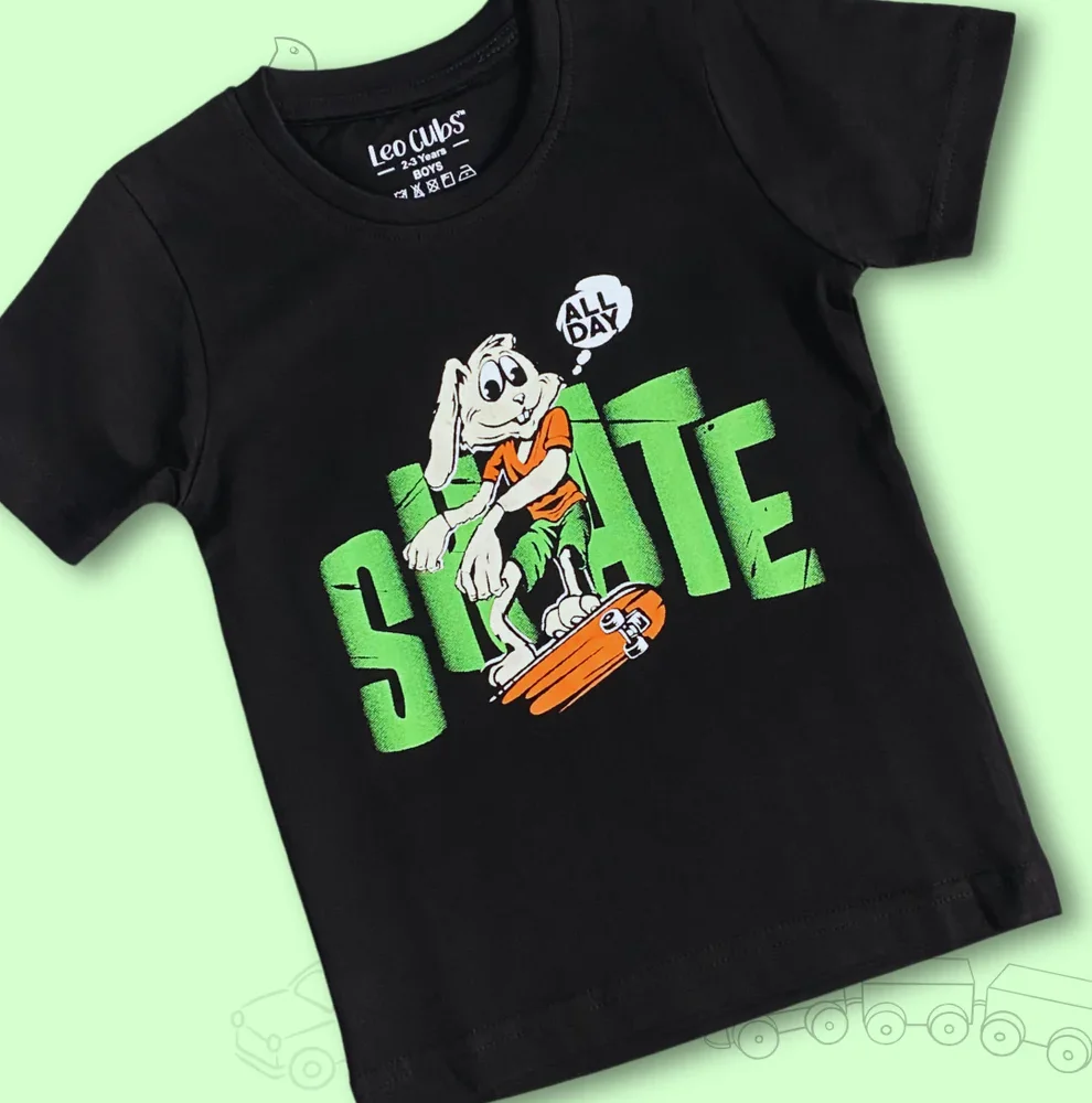 Rabbit Printed Black T-shirt For Boys