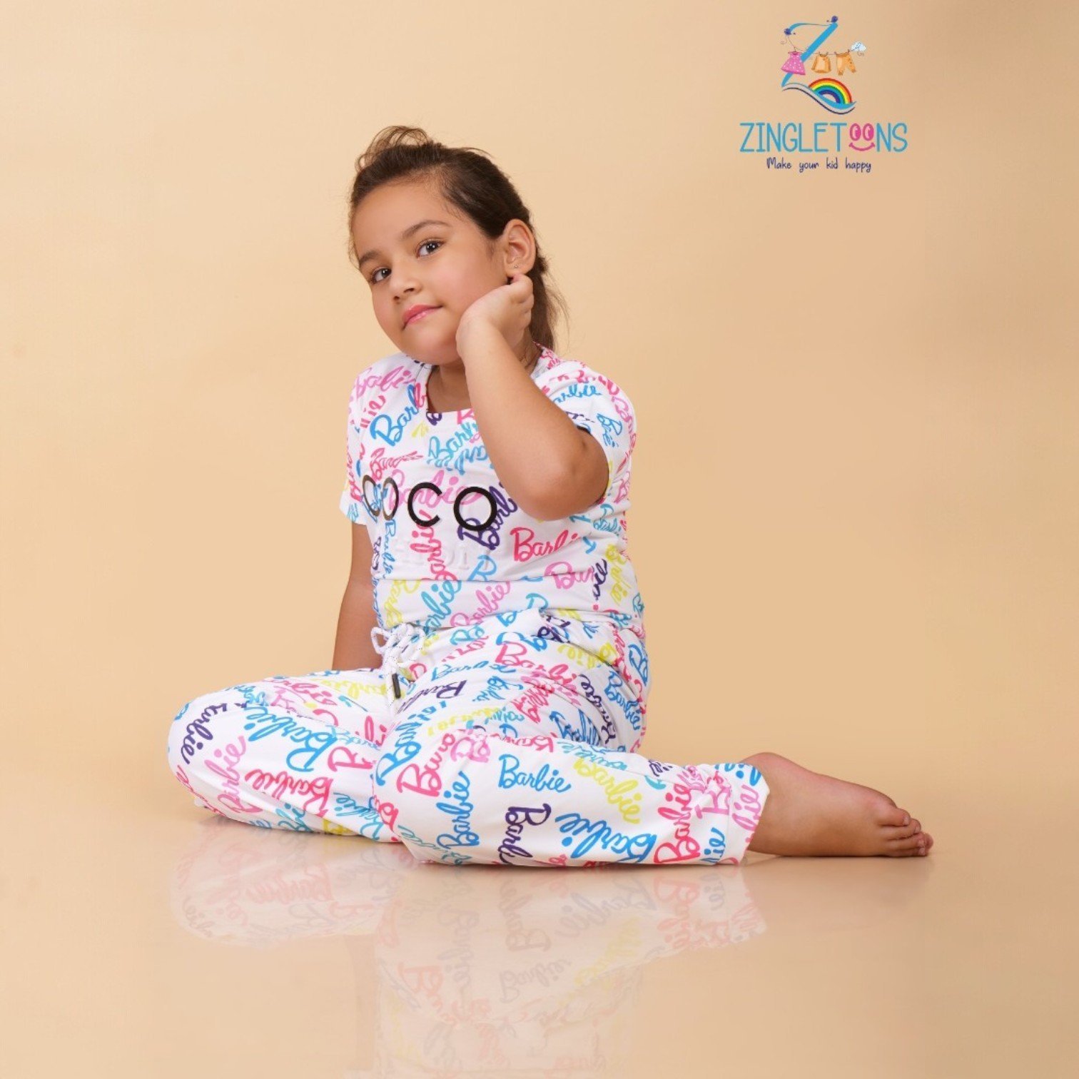 Girls Printed Half Sleeves T-shirt with Jogger