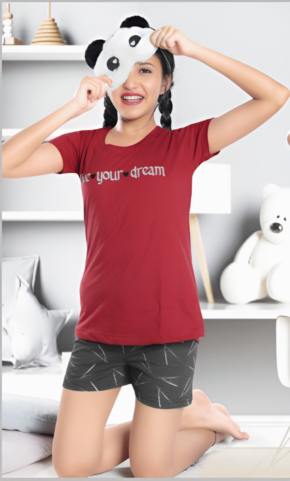 Maroon Nightwear Combo Set For Girls - Image 3