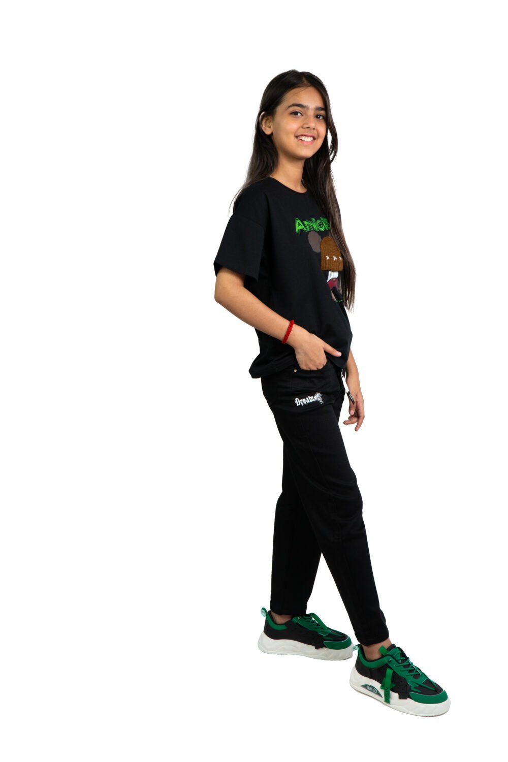 Girls Oversized Graphic T-Shirt – “teddy patch (Black) - Image 4