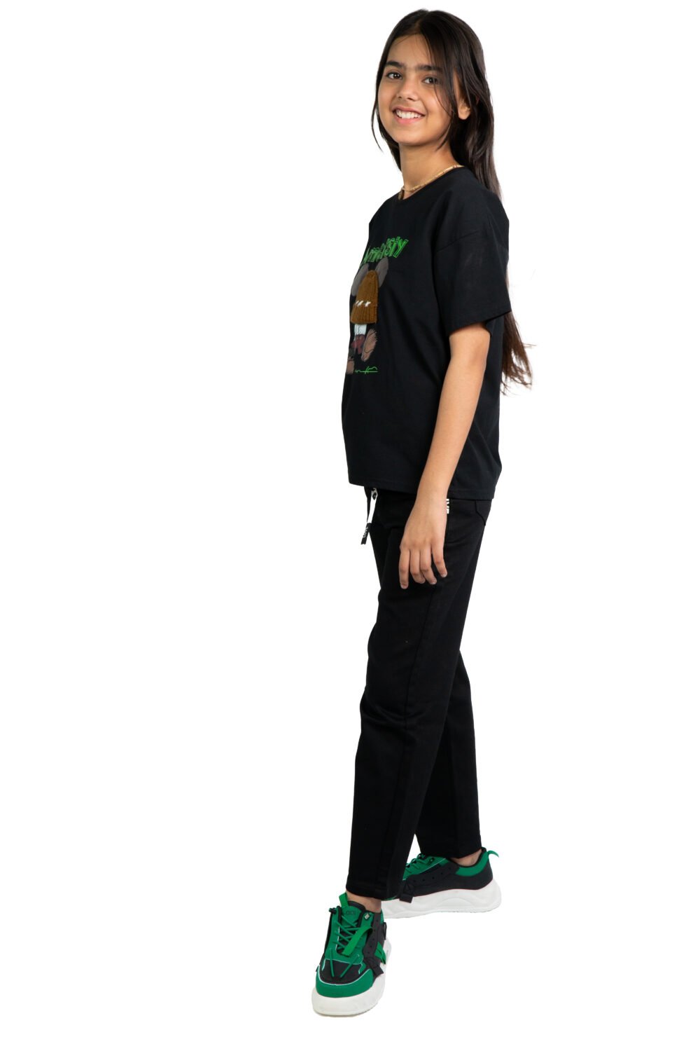 Girls Oversized Graphic T-Shirt – “teddy patch (Black) - Image 2