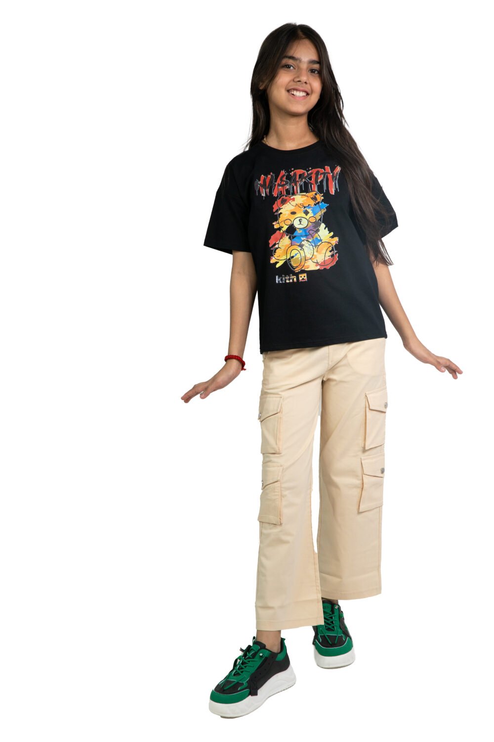 Girls Oversized Graphic T-Shirt – “Delicious Vibes” Dog Print (Black)