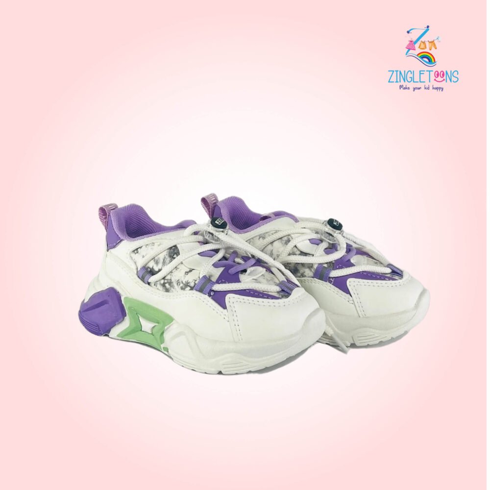 Girls PU Text Print Athletic Shoes in Purple Color