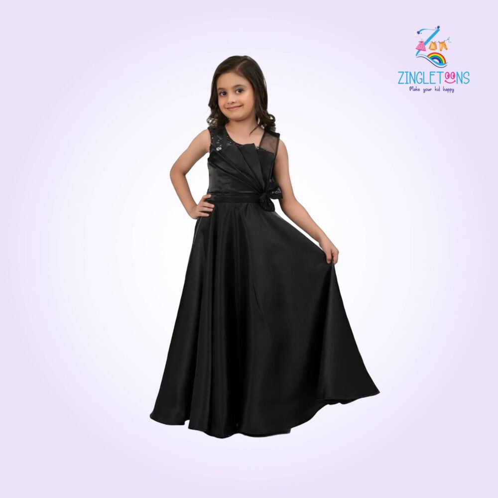 Designer Black Embellished And Stone Work Party Wear Gown For Girls