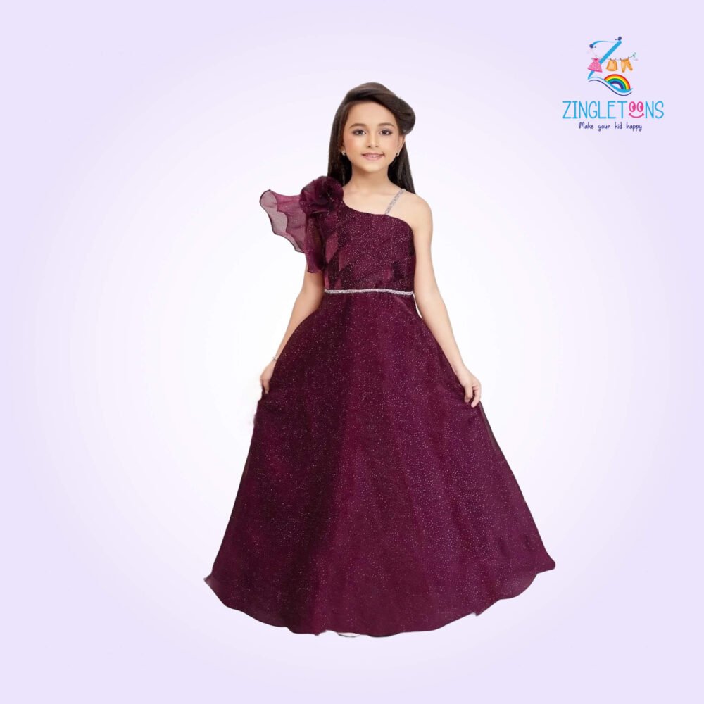 Designer Wine Party Wear Gown For Girls