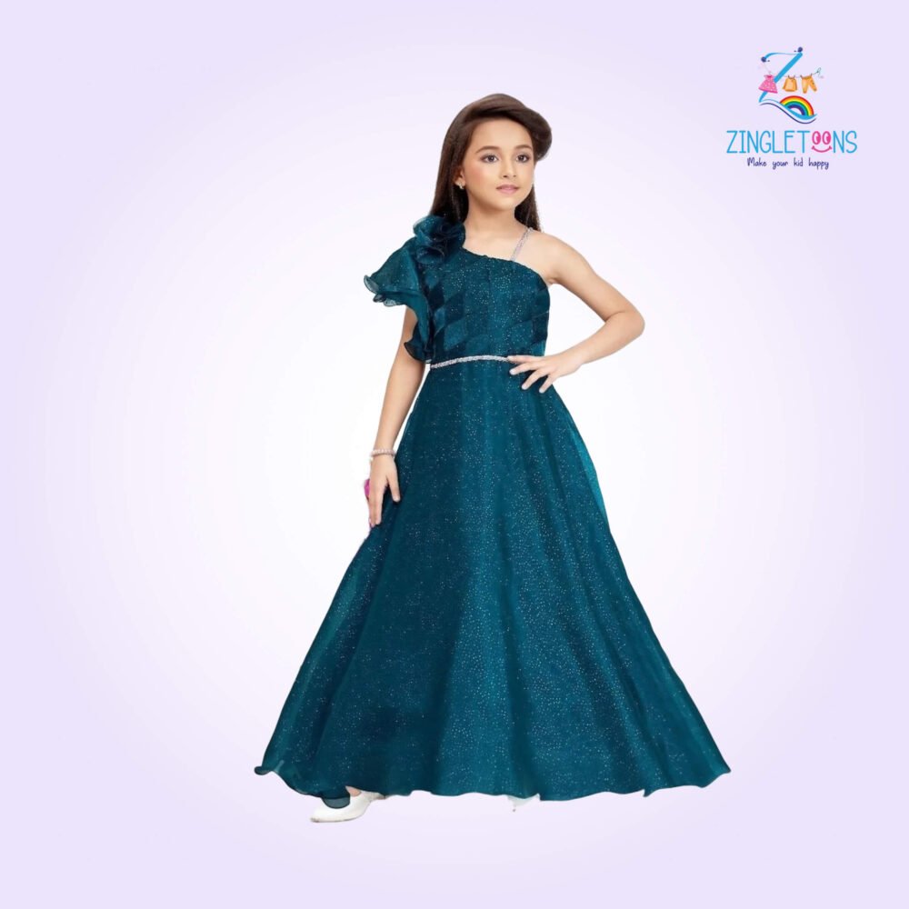 Designer Rama Green Sequins Work Party Wear Gown For Girls