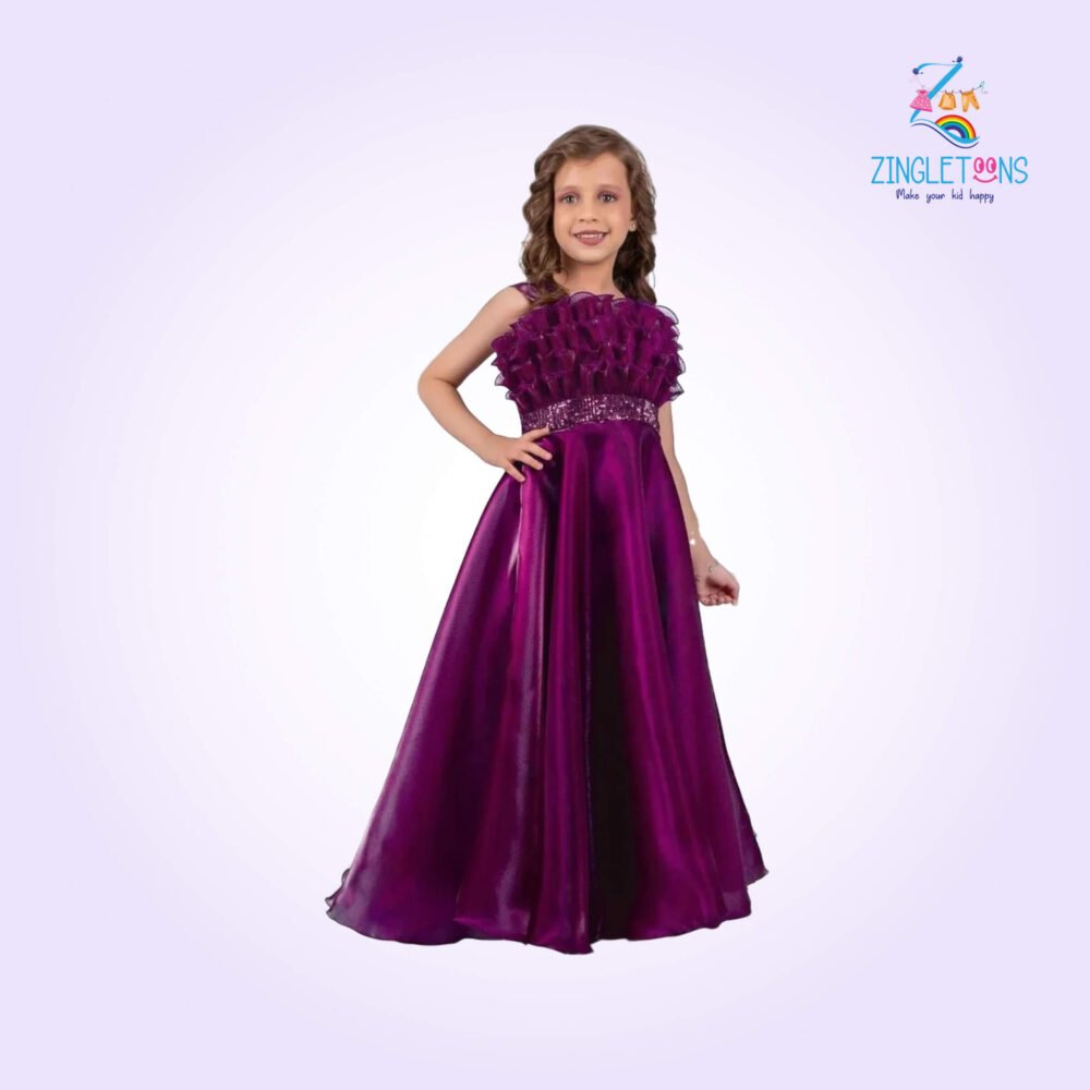 Designer Wine Sequins Work Party Wear Gown For Girls