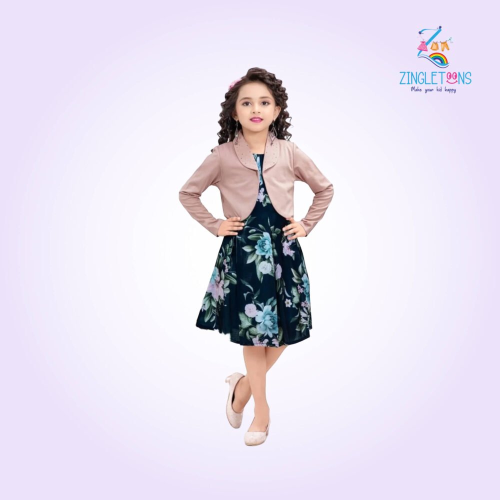 Girls Floral Printed Satin A-Line Dress