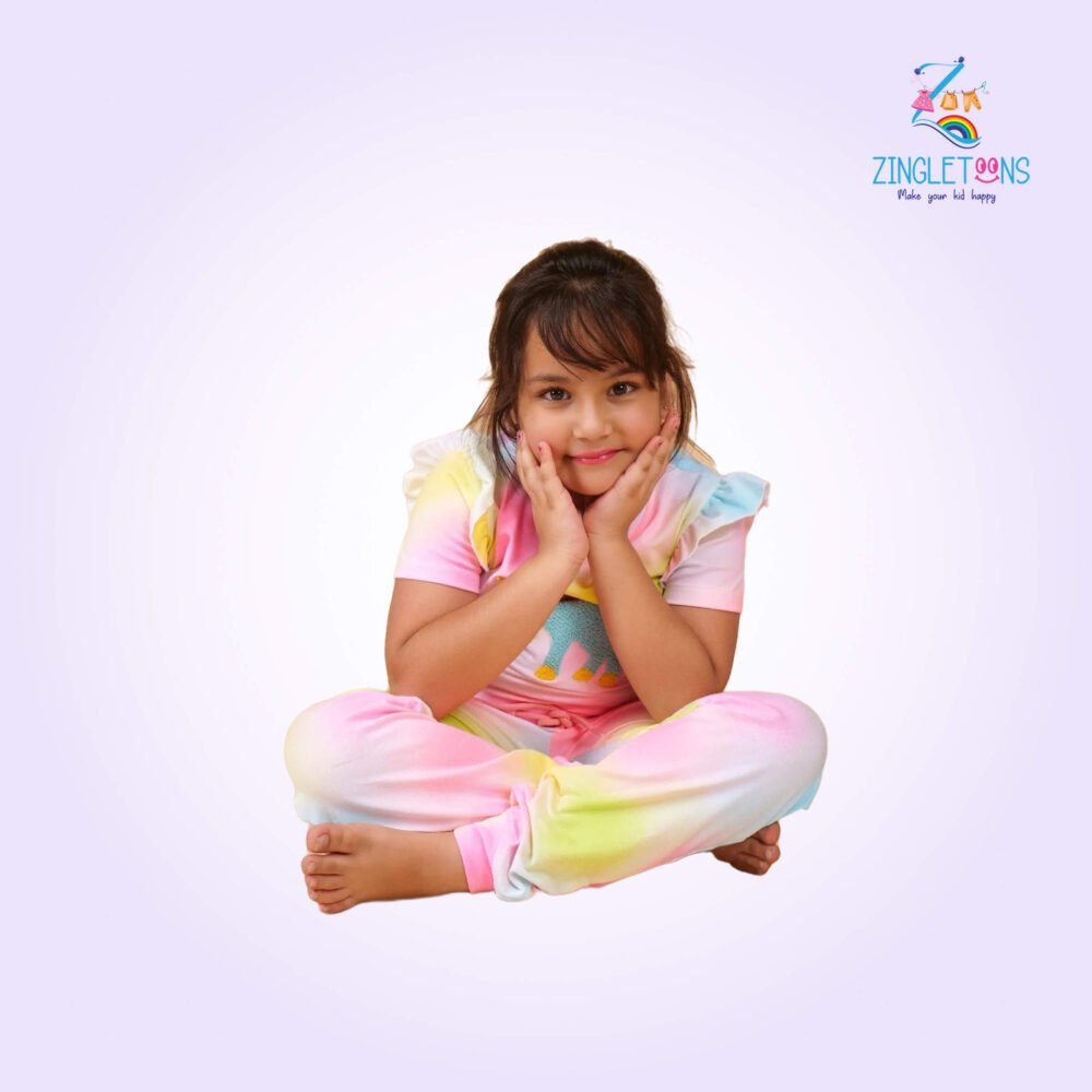 Girls Unicorn Printed Half Sleeves Tshirt And Joggers