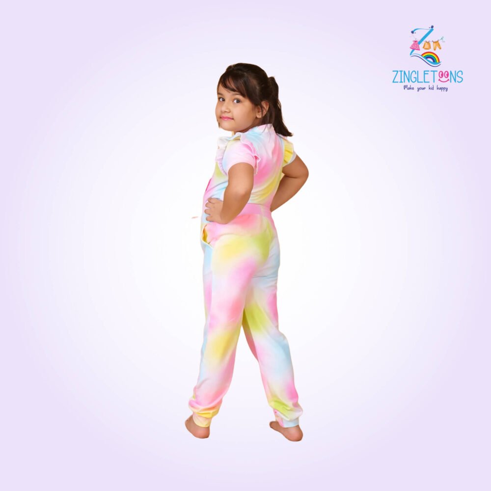 Girls Unicorn Printed Half Sleeves Tshirt And Joggers - Image 3
