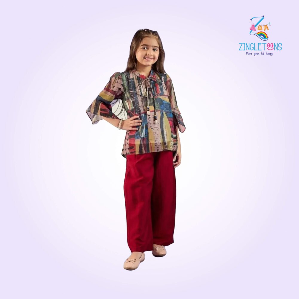 Girls Abstract Print Palazoo with Top