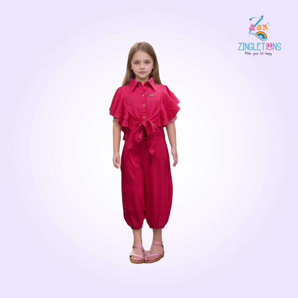 Stylish Pink Cotton Capri Set For Girls