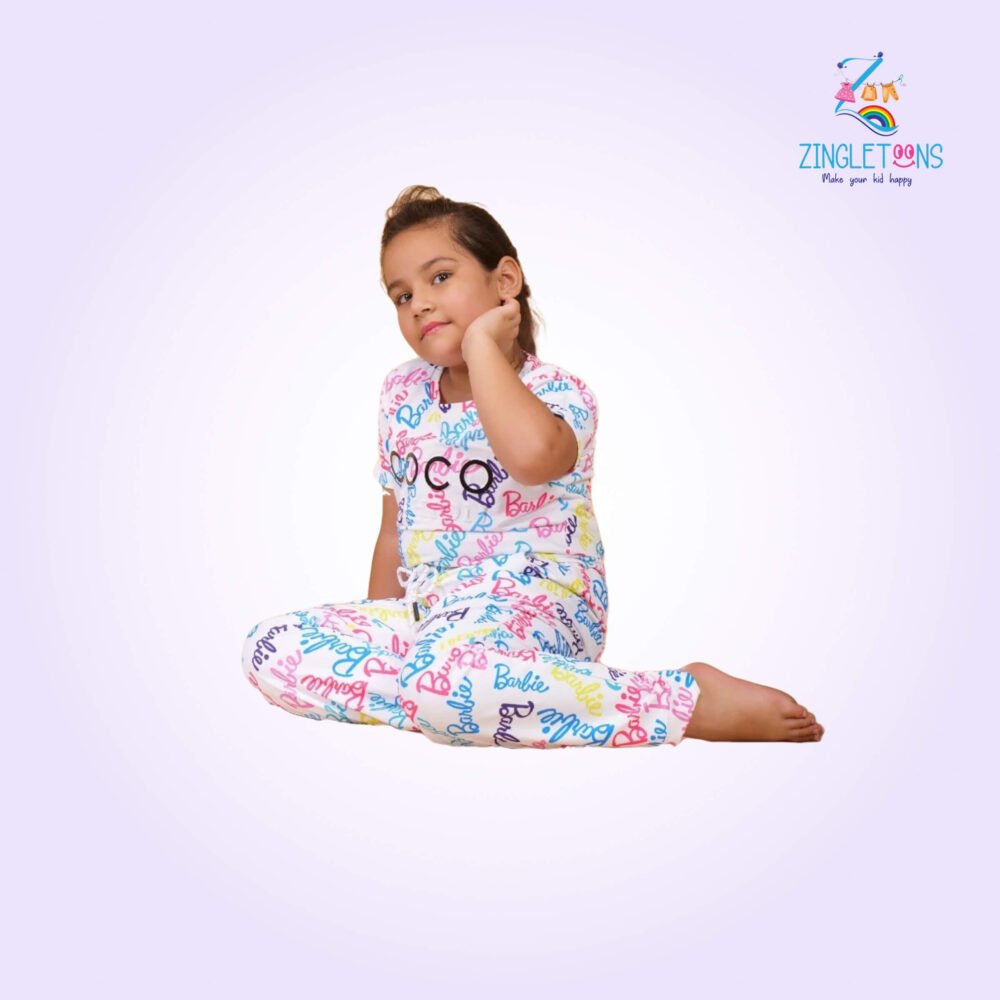 Girls Printed Half Sleeves T-shirt with Jogger