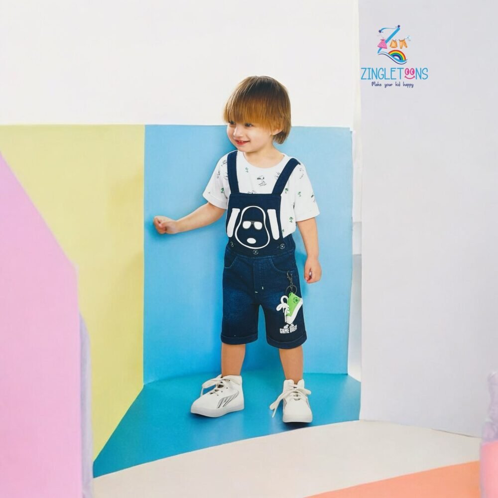 Toddler Boys’ Cartoon Dungaree Shorts Set