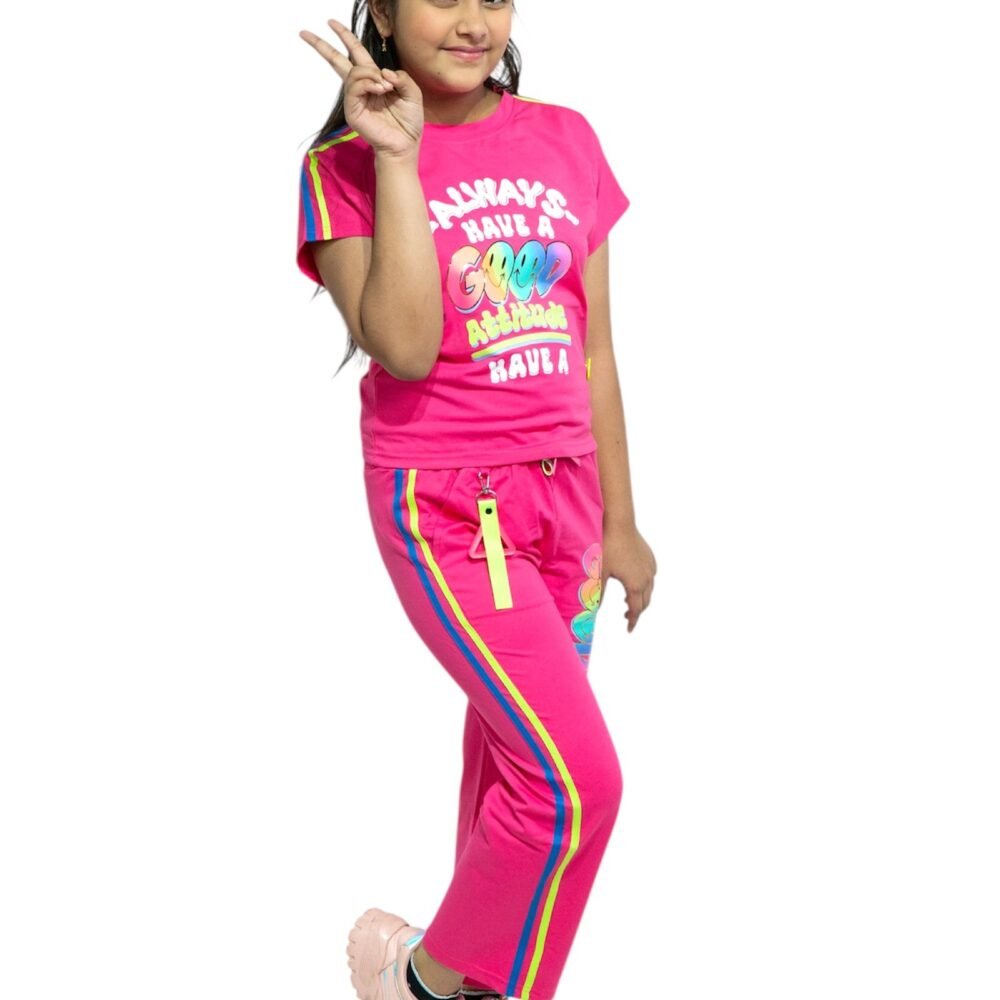 Girls' Stylish 2-Piece Tracksuit – "Good Attitude" Printed Set