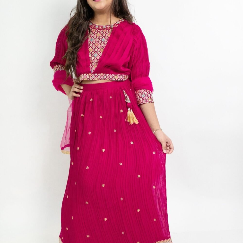 Girls Embroidered Sequinned Ready to Wear Lehenga & Blouse