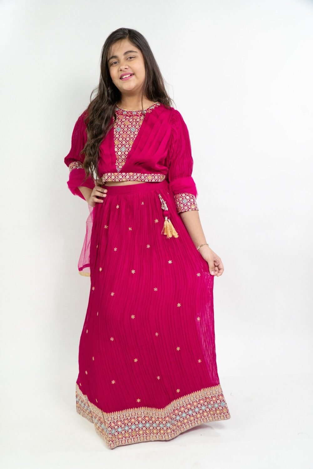 Girls Embroidered Sequinned Ready to Wear Lehenga & Blouse