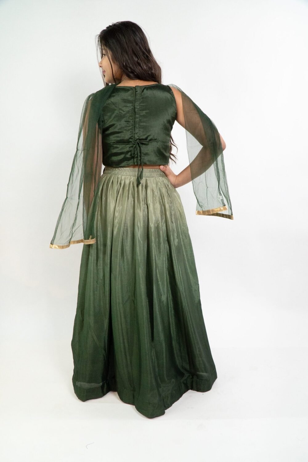 Girls Embroidered Sequinned Ready to Wear Green Lehenga & Blouse - Image 5