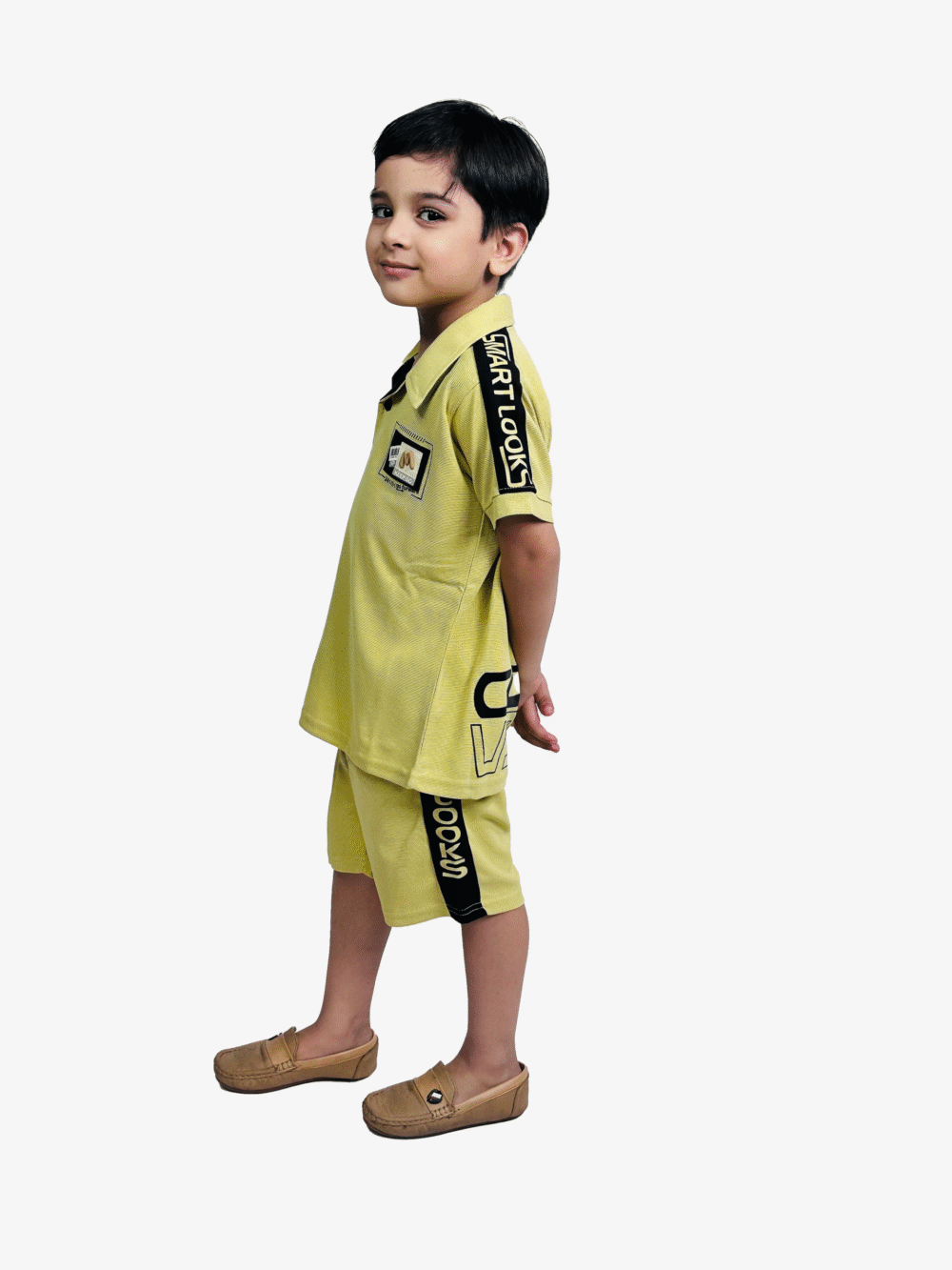 Stylish Kids’ Casual Outfit – MUSTARD T-Shirt & Cargo Shorts Set - Image 4