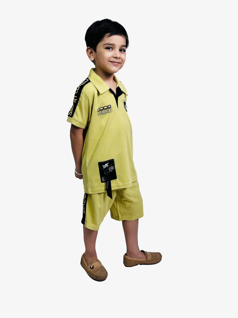 Stylish Kids’ Casual Outfit – MUSTARD T-Shirt & Cargo Shorts Set - Image 3