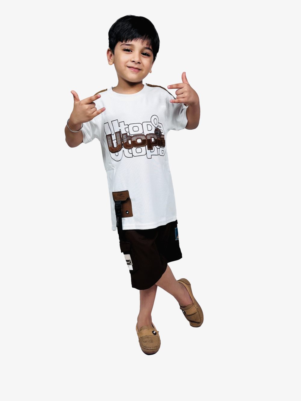 Stylish Kids' Casual Outfit – Utopia Printed T-Shirt & Cargo Shorts Set