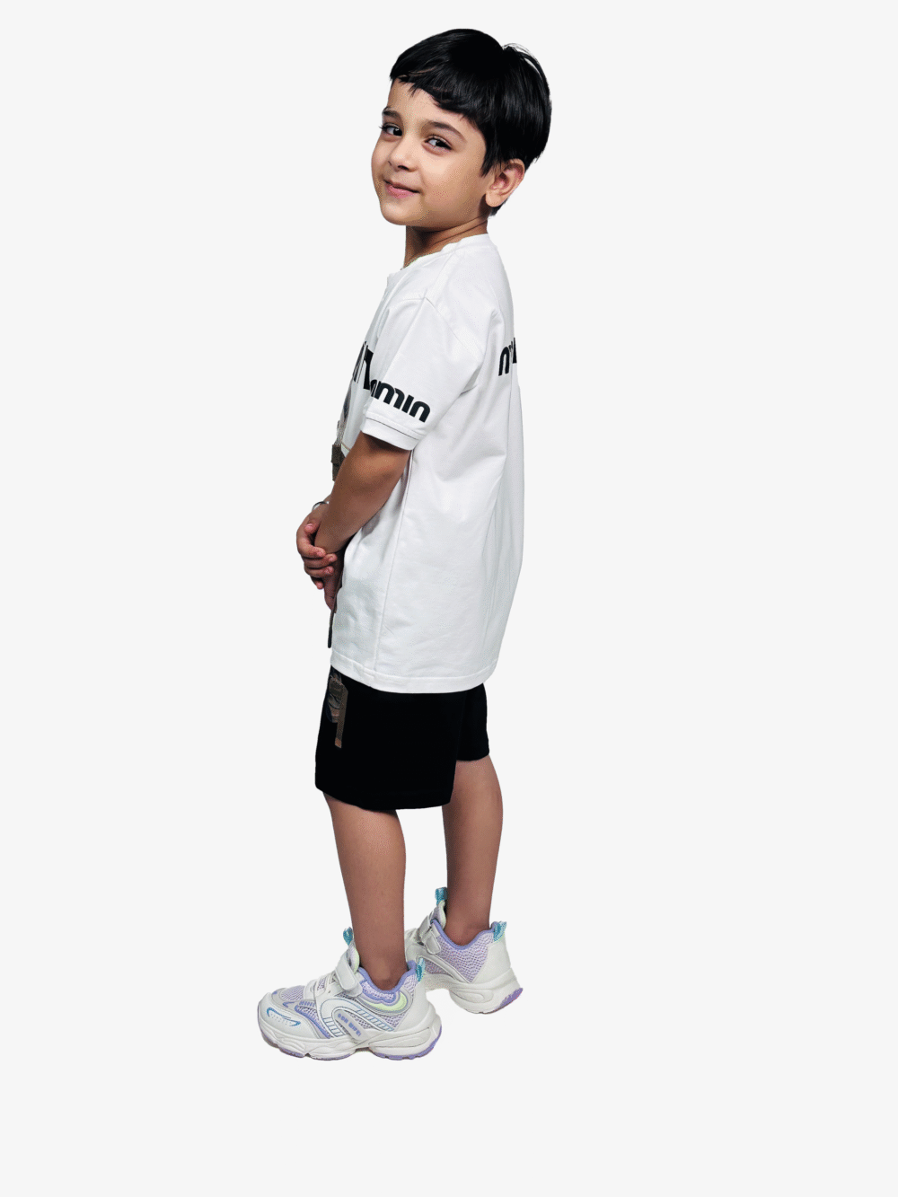 Stylish Kids' Casual Outfit – Utopia Printed T-Shirt & Cargo Shorts Set - Image 4