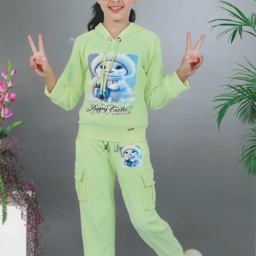 Girls Green Print Hoodie And Joggers Set Green