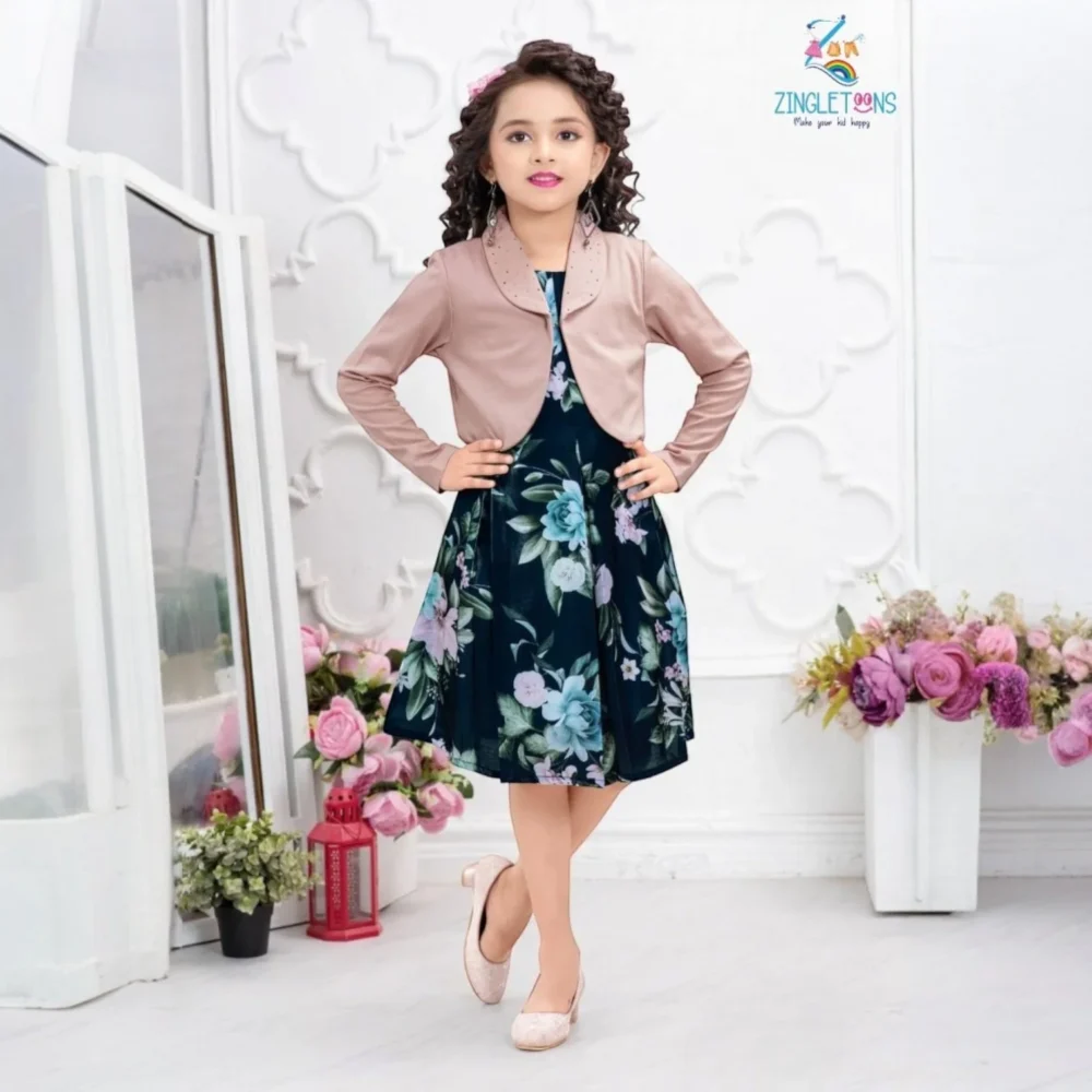 Girls Floral Printed Satin A-Line Dress
