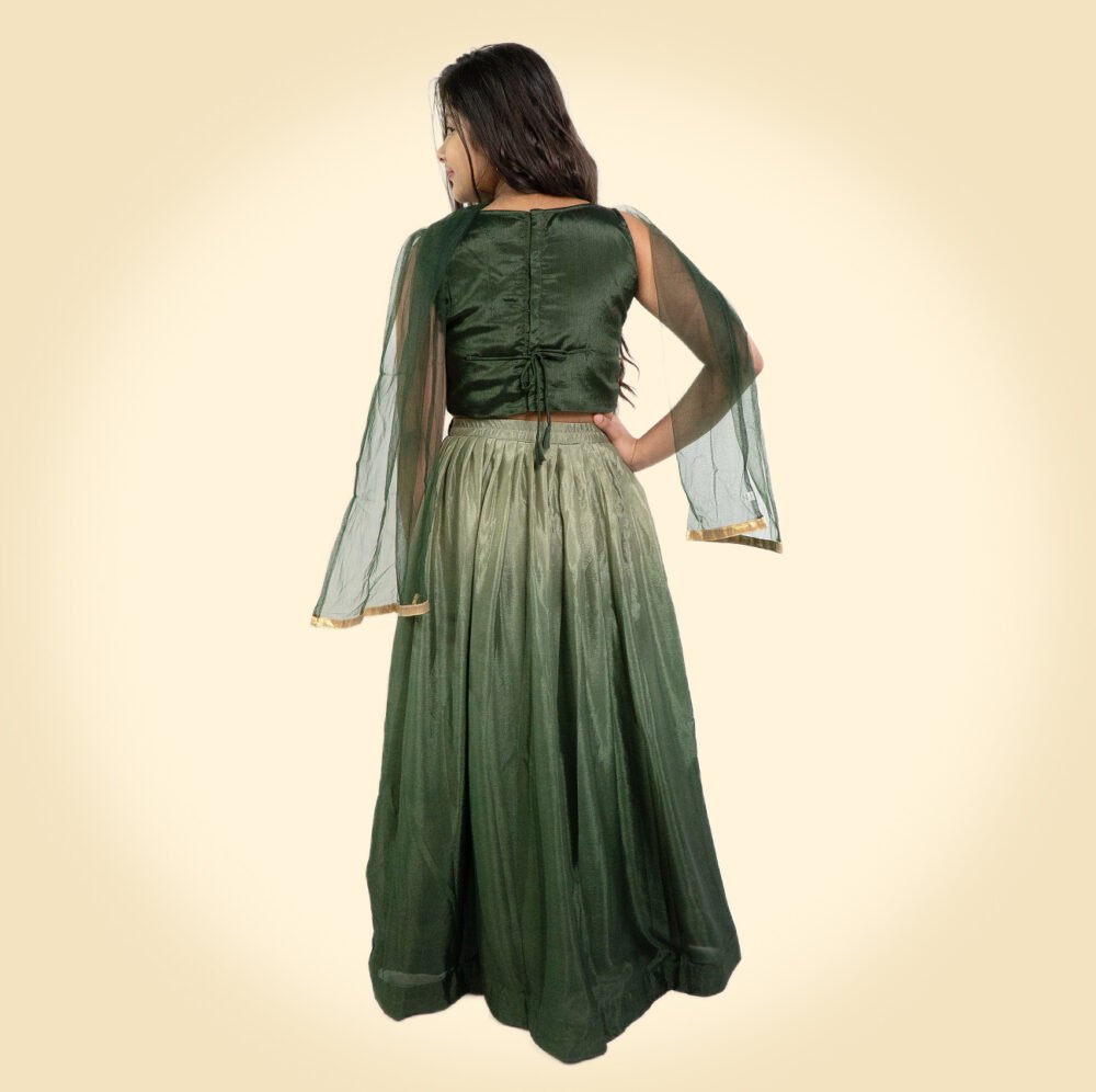 Girls Embroidered Sequinned Ready to Wear Green Lehenga & Blouse - Image 3
