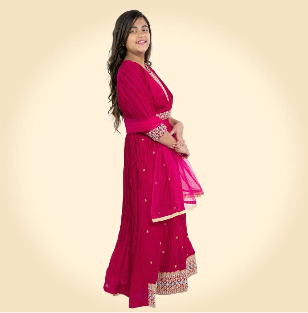 Girls Embroidered Sequinned Ready to Wear Lehenga & Blouse - Image 4