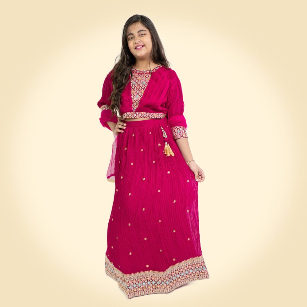 Girls Embroidered Sequinned Ready to Wear Lehenga & Blouse