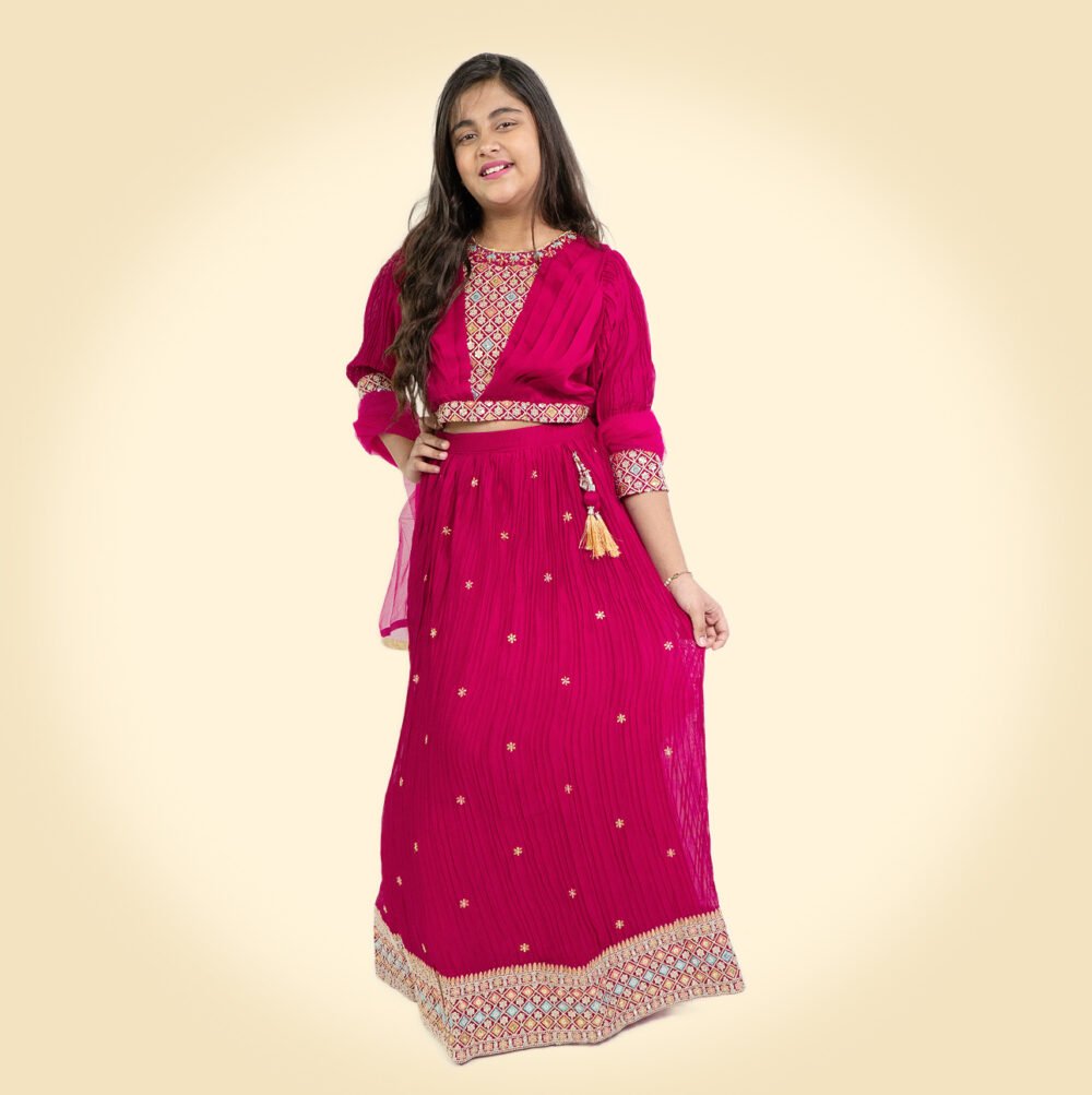 Girls Embroidered Sequinned Ready to Wear Lehenga & Blouse