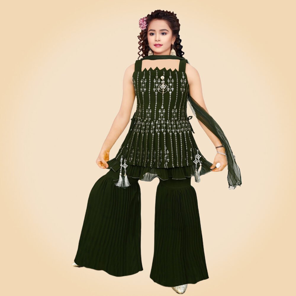 Dark Green, Rani Sharara Suit Set