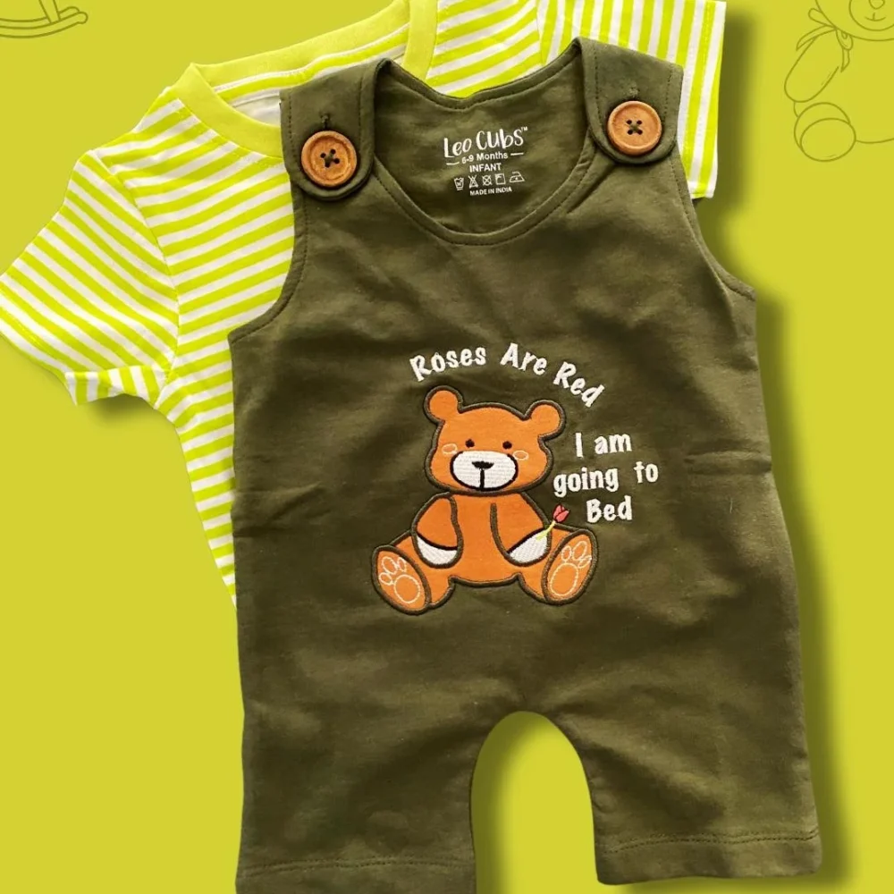 Teddy Printed Baby Rompers Clothing Set