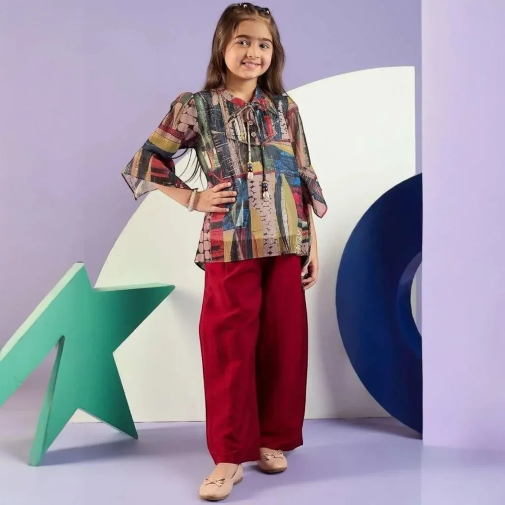 Girls Abstract Print Palazoo with Top