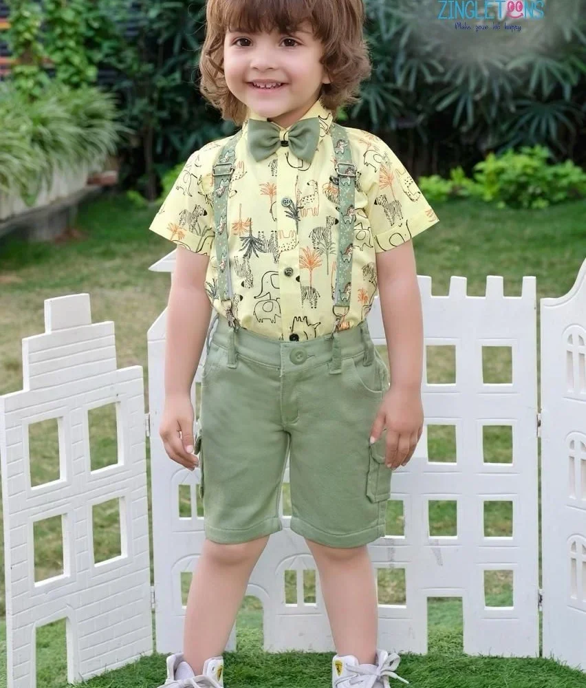Baby Boy Clothes Toddler Short Sleeve Button Down Shirt Casual Suspenders