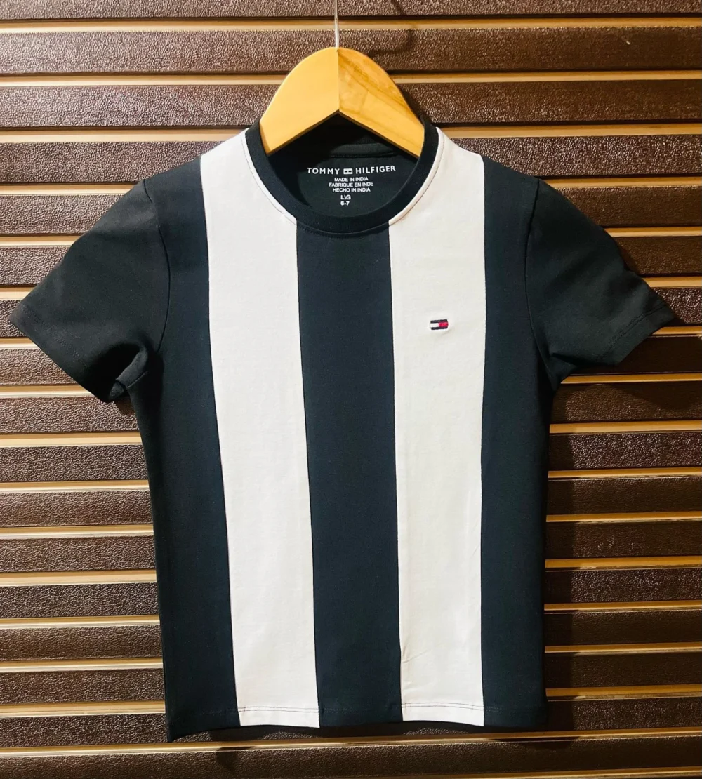 Boys Striped Round Neck Pure Cotton Red, White T-Shirt - Image 2