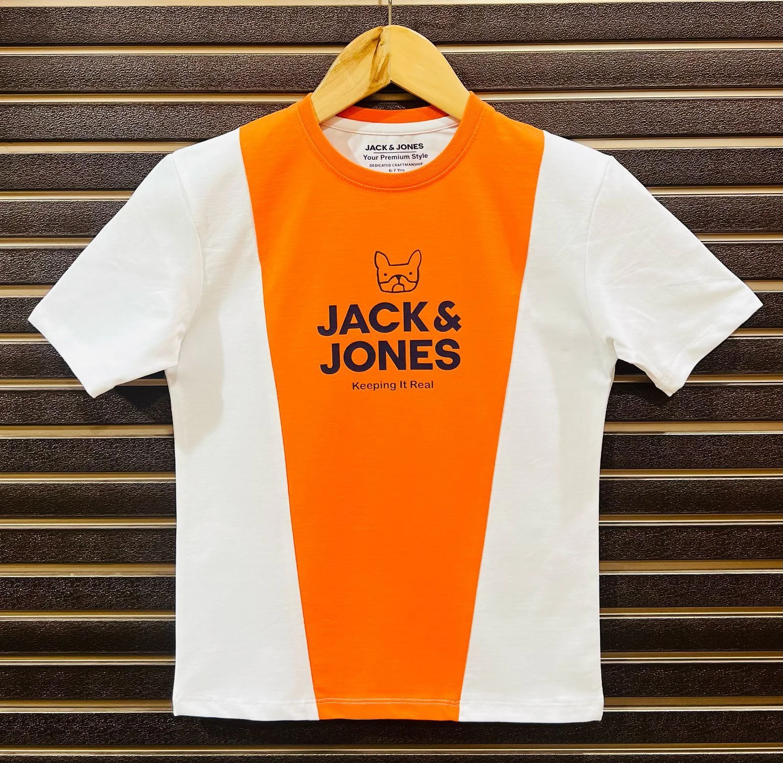 Boys Striped Round Neck Pure Cotton Orange White T-Shirt